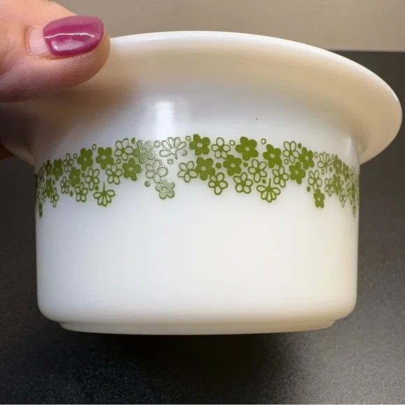 Vintage 1970’s Pyrex Spring Blossom Green “Crazy Daisy” Butter Crock #75, NO LID - Picture 3 of 4